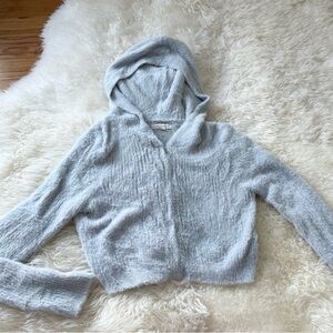 Aeropostale Women’s Fuzzy Zip Up Sweater Baby Blue
